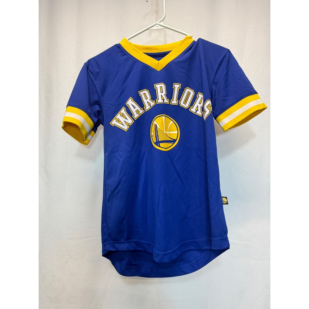 NBA Golden State Warriors Jersey Shirt Kids Size 10-12 Blue Yellow V-Neck Mesh